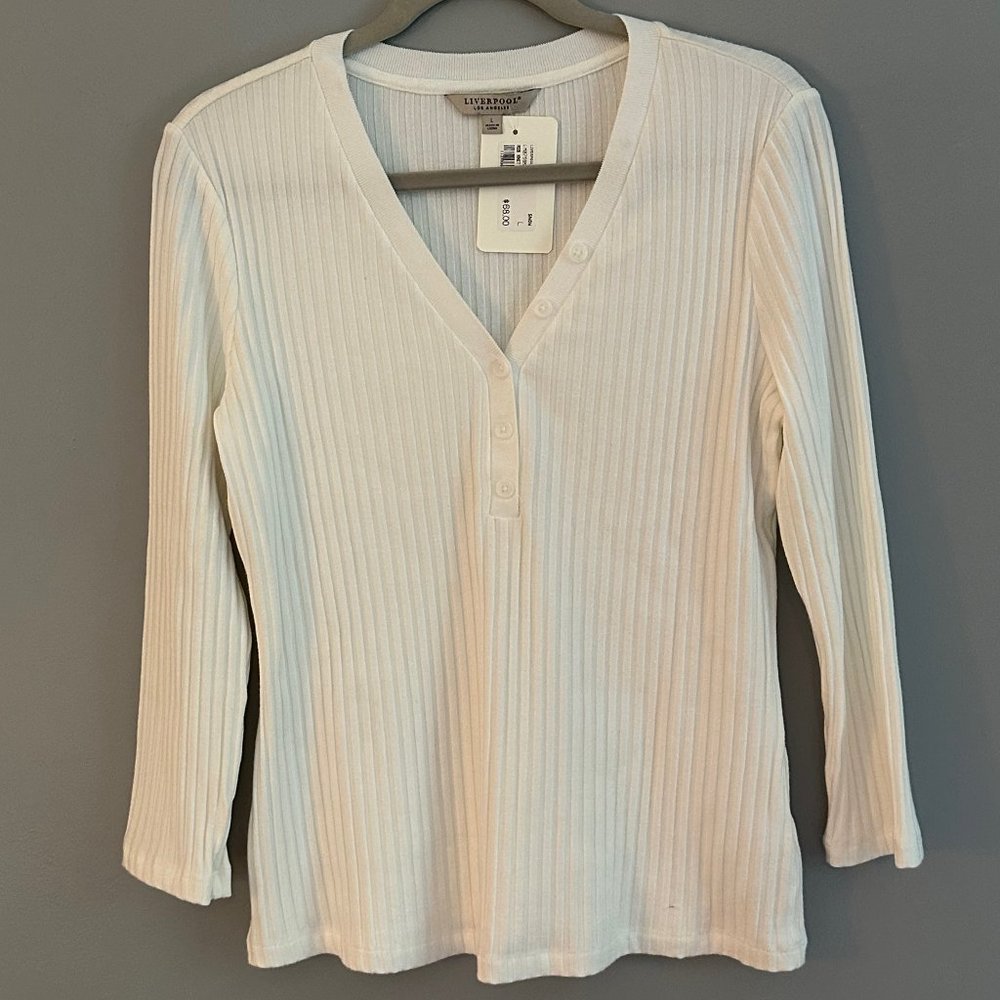 Women's Liverpool Los Angeles Rib Knit 3/4 Sleeve V-Neck Henley